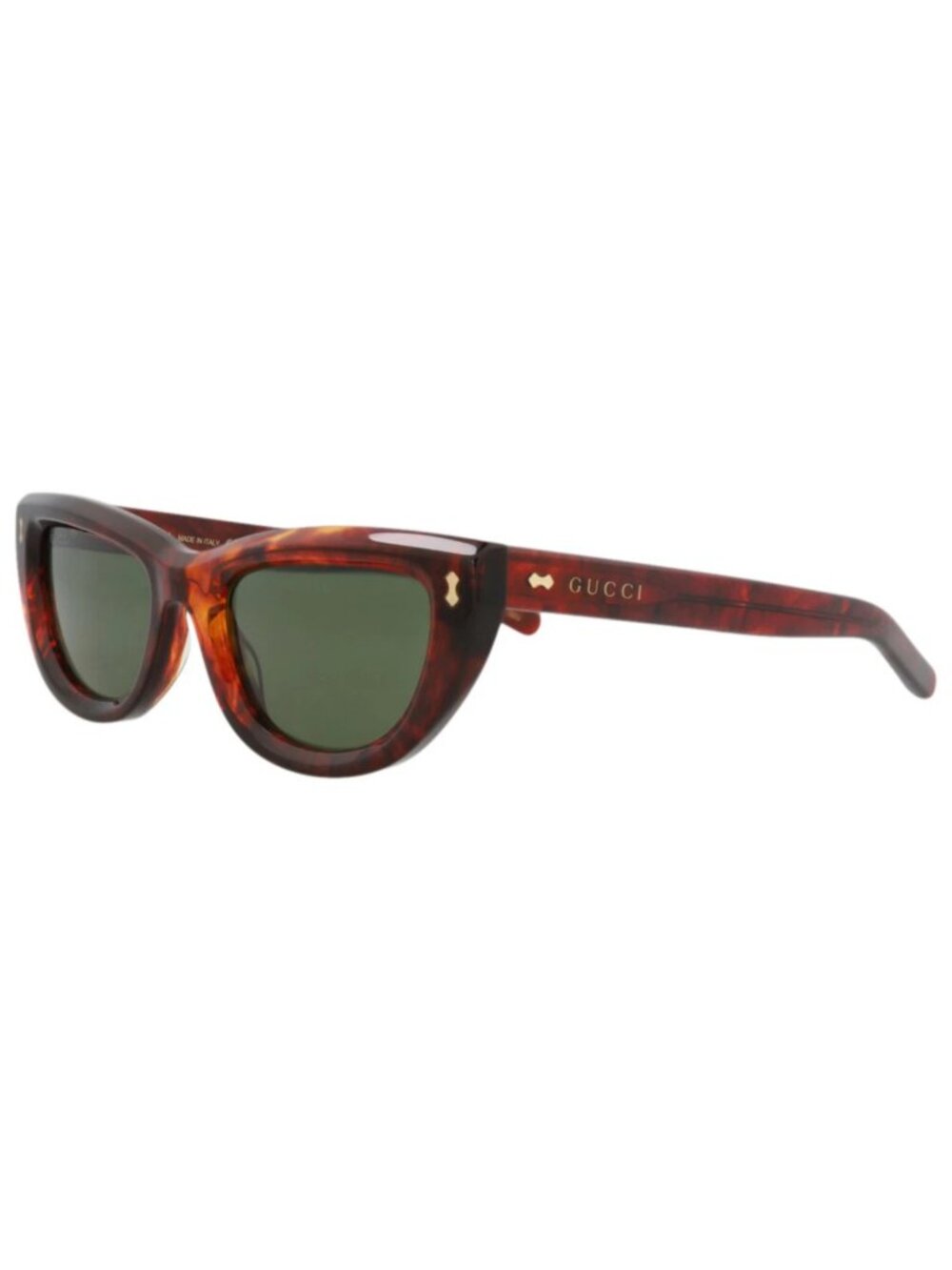 New Gucci Women's Sunglasses Cat Eye Recycled Acetate Frame Havana Havana Green